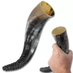 Buffalo Drinking Horn With Deep-Etched Design - Genuine Buffalo Horn, Shape And Size Will Vary, Color Will Vary