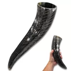 Buffalo Drinking Horn With Spiral Etch Design - Genuine Buffalo Horn, Shape And Size Will Vary, Color Will Vary