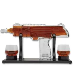 Uzi Decanter Set With Stand - Expertly Crafted Glass, Includes Decanter And Two Whiskey Glasses With Light-Up Bases
