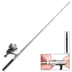 Black Aluminum Alloy Fishing Rod Pen And Full Size Reel - Aluminum Alloy, Fiber Glass, Realistic Ink Pen Case, Includes Pre-loaded Line - Length 39”