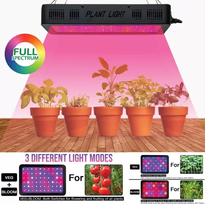 600-Watt LED Plant Growth Light - IR And UV LEDS, Two Growing Stage Modes, Energy Efficient, Includes Hanging Kit