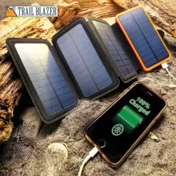 10,000 MAH Folding Solar Charger And Power Bank - USB Ports, LED Lights, Four Panels, Indicator Lights - Dimensions 3 1/4”x 6”