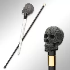 Chinese Dragon Skull Head Sword Cane - Stainless Steel Blade, Resin Handle, Aluminum Shaft, Rubber Toe - Length 37”