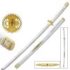 White Lotus Katana With Scabbard - High Carbon Steel Blade, Metal Alloy Fittings, Wooden Scabbard - Length 39”