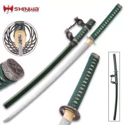 Shinwa Genesis Handmade Tachi / Samurai Sword - Hand Forged Damascus Steel - Historical Katana Predecessor - Traditional Wooden Saya - Functional, Battle Ready, Full Tang