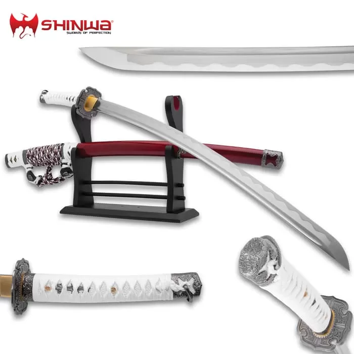 Shinwa Blood Moon Tachi Sword And Scabbard - 1045 Carbon Steel Blade, Faux Rayskin, Cord-Wrapped Handle