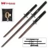 Shinwa Black Knight 3-Piece Sword Set - Handmade Katana, Wakizashi, Tanto; Wooden Display Stand - Hand Forged Black Damascus Steel; Razor Sharp, Full Tang - Faux Ray Skin; Dragon Tsuba - Battle Ready