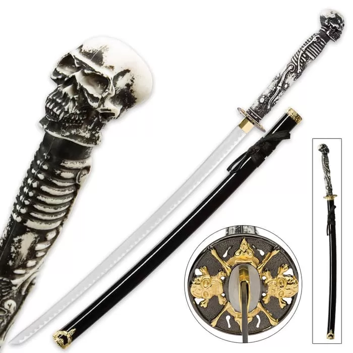 "Something Wicked" Skull And Bones Fantasy Katana Sword With Scabbard
