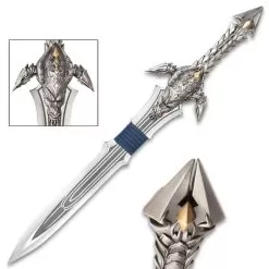 Dragon Slayer Sword - Stainless Steel Blade, Laser-Etched Design, Intricately Crafted Metal Alloy Handle, Faux Jewels - Length 29 1/4”