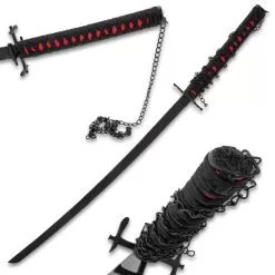 Anime Hero Battle Sword And Scabbard - Carbon Steel Blade, Cord-Wrapped Handle, Metal Alloy Fittings - Length 38”