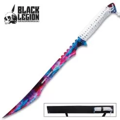 Black Legion Cosmic Ninja Sword With Sheath - Stainless Steel Construction, Partially Serrated, Cord-Wrapped Handle - Length 27β