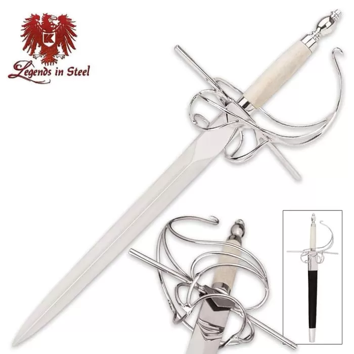 Classic Medieval Rapier Dagger With Scabbard - High Carbon Steel Blade, Bone Handle
