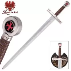 Legends In Steel Crusader Knights Templar Sword With Wooden Display Plaque
