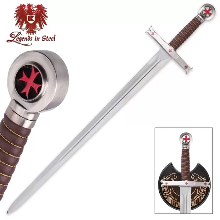 Legends In Steel Crusader Knights Templar Sword With Wooden Display Plaque
