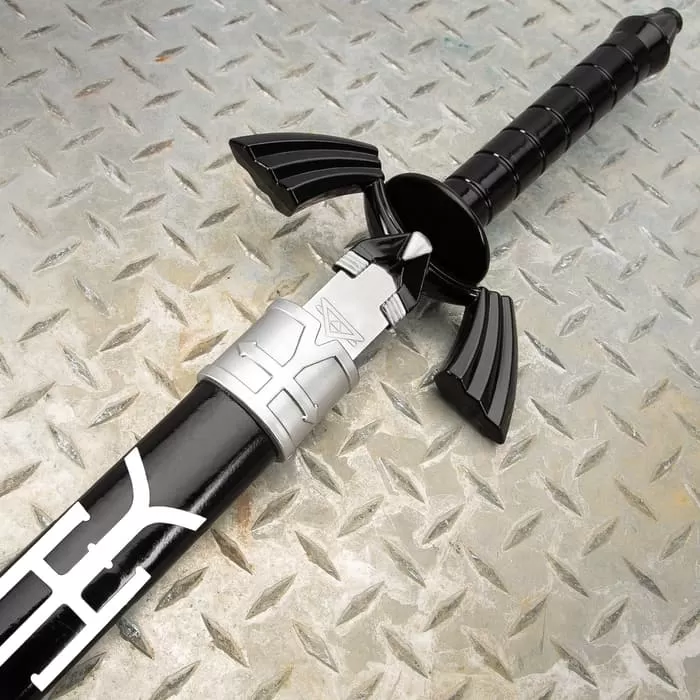 Black Zelda Sword And Scabbard - Stainless Steel False-Edged Blade, Grooved TPU Handle, Accurate Reproduction - Length 36β