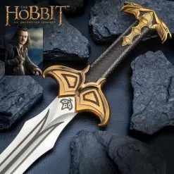 Bard The Bowman's Sword Replica - The Hobbit, Stainless Steel Blade, Embossed Leather Grip, Wooden Display Plaque - Length 38 3/8"