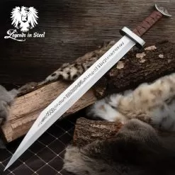 Legends In Steel Viking Seax Sword And Scabbard - One-Piece Carbon Steel Construction, Leather-Wrapped Handle - Length 30β