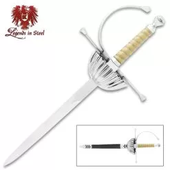 Legends In Steel Mini Queen's Rapier And Scabbard - High Carbon Steel Blade, Leather And Aluminum Handle, Steel Guard - Length 18"