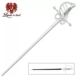 Legends In Steel Combat Rapier And Scabbard - High Carbon Steel Blade, Wire-Wrapped Handle, Steel Handguard - Length 45 1/2"