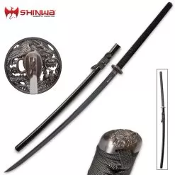 Shinwa Colossus Yoru Handmade Odachi / Giant Samurai Sword - Exclusive, Hand Forged Black Damascus Steel; Genuine Ray Skin; Dragon Tsuba - Functional, Full Tang, Battle Ready - 60"