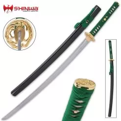 Shinwa Dragontail Katana And Scabbard - Damascus Steel Blade, Genuine Rayskin, Cast Metal Tsuba And Pommel - Length 40 9/10”