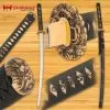 Shinwa Dragon Lair Katana With Scabbard - 1060 Carbon Steel Blade, Genuine Ray Skin, Brass Habaki, Brass Handguard - Length 41”