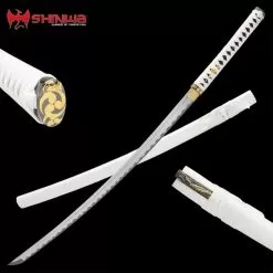 Shinwa Ivory Hariken Katana With Knife And Scabbard - Full-Tang High Carbon Steel Blade, Hardwood Handle - Length 39 1/2”