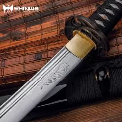 Shinwa Ebony Prince Hand-Forged Katana And Scabbard - Carbon Steel Blade, Genuine Rayskin, Cast Metal Tsuba