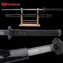 Shinwa Black Knight Katana And Scabbard - Handmade Damascus Steel Blade, Hardwood Handle, Cast Tsuba - Length 40”