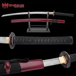 Shinwa Regal Black And Maroon Damascus Steel Katana Sword