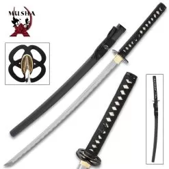 Musha Hand-Forged Twin Musashi Katana And Scabbard - Stainless Steel Blade, Metal Fittings, Cord-Wrap - Length 38 3/4”