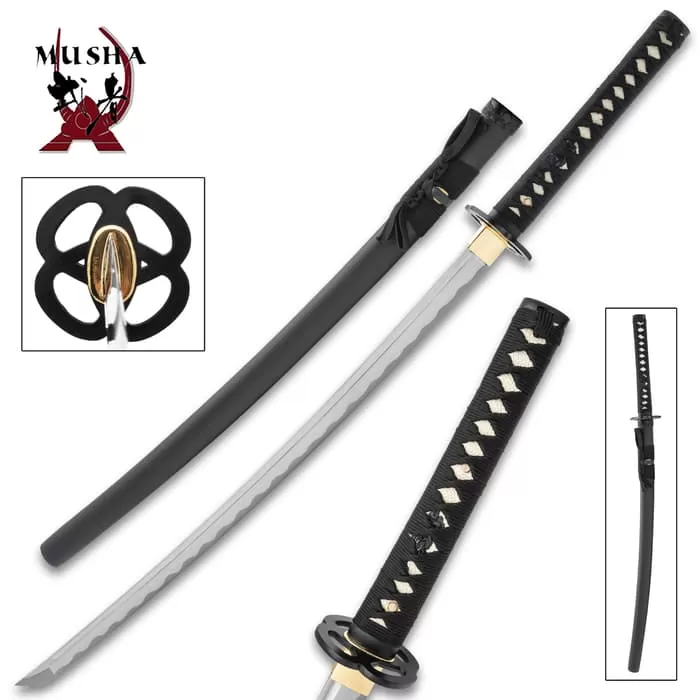 Musha Hand-Forged Twin Musashi Katana And Scabbard - Stainless Steel Blade, Metal Fittings, Cord-Wrap - Length 38 3/4β