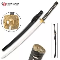 Sokojikara Demon Warrior Katana With Scabbard - T10 Steel Blade, Genuine Ray Skin, Brass Habaki, Brass Handguard - Length 41”