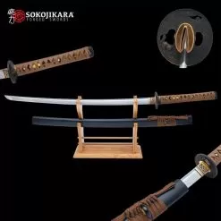 Sokojikara Water Buffalo God Katana And Scabbard - 1095 Carbon Steel Blade, Clay-Tempered, Genuine Rayskin - Length 40”