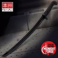 Honshu Boshin Midnight Forge Wakizashi - 1060 High Carbon Steel, Hand-Forged Black Blade, TPR Handle, Steel Guard And Pommel