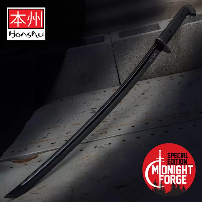 Honshu Boshin Midnight Forge Katana With Scabbard - Black 1060 High Carbon Steel, TPR Handle, Steel Guard And Pommel