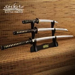 Shikoto Longquan Master Touchstone Three-Piece Sword Set - Katana, Wakizashi, Tanto, T10 High Carbon Steel Blades, Clay-Tempered
