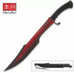 Honshu Red Spartan Sword And Scabbard - 7Cr13 Stainless Steel Blade, Grippy TPR Handle, Stainless Steel Guard - Length 23β
