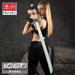 Honshu Boshin Grosse Messer Sword - 1060 Carbon Steel Blade, TPR Textured Handle, Stainless Guard And Pommel - Length 42 1/8”