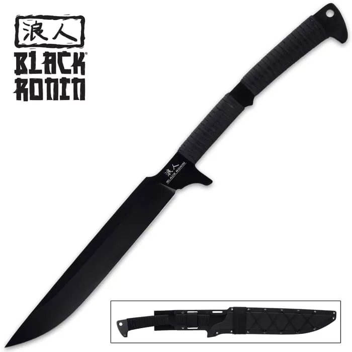 Black Ronin Black Tak-Kana Sword With Scabbard - One-Piece 3Cr13 Stainless Steel, Wrapped Handle, Lanyard Hole - Length 29 1/2”