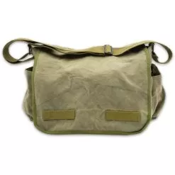 Washed Olive Drab Messenger Bag - 100 Percent Cotton Canvas, Nylon Webbing Shoulder Strap, Velcro Closures, Pockets