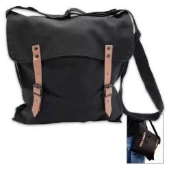 Black NATO Medic Bag - 100 Percent Cotton Canvas, Nylon Webbing Shoulder Strap, Leather Straps, Metal Buckles