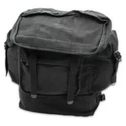 Black European Rucksack - 100 Percent Cotton Canvas, Nylon Webbing And Canvas Shoulder Straps, Waist Strap, Pockets