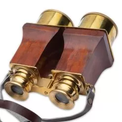 Brass And Wood Replica Explorer Binoculars - Functional And Display Piece, Brass And Wood Construction, Leather Strap