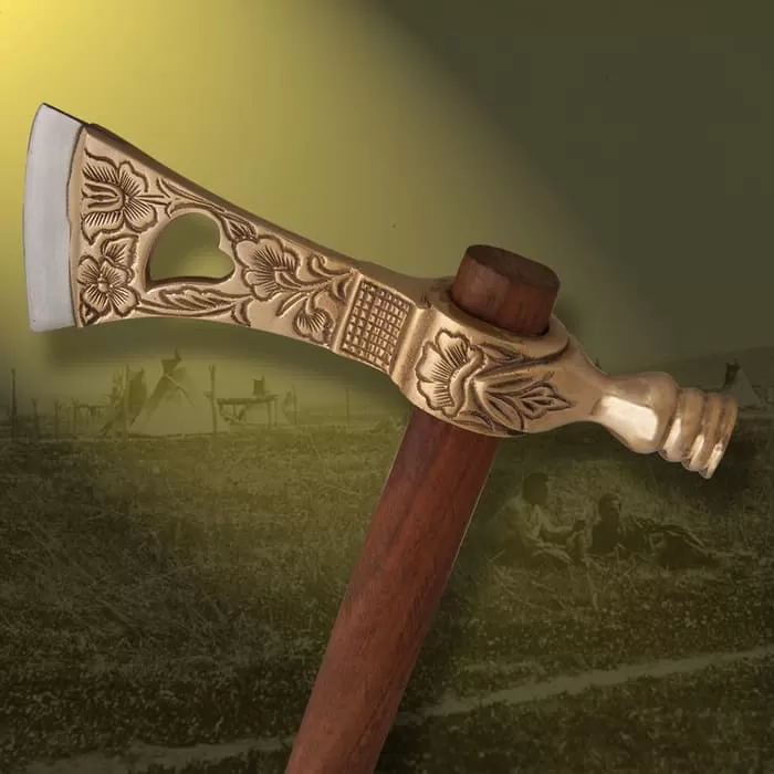 Tribal Peace Pipe Tomahawk With Brass Accents - Image 2