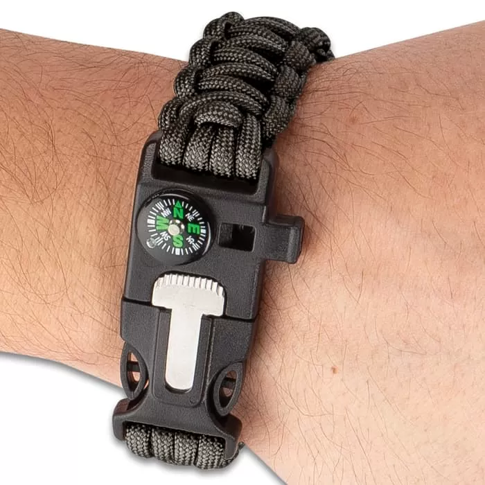SHTF Multi-Function Paracord Bracelet - Fire Starter, Emergency Whistle, Integrated Compass - Image 2