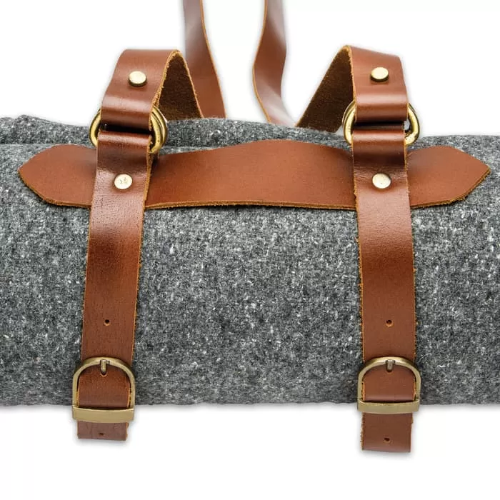 Trailblazer Shoulder Strap Blanket Carrier - Buffalo Leather Construction, Brass Buckles And Hardware - Image 2