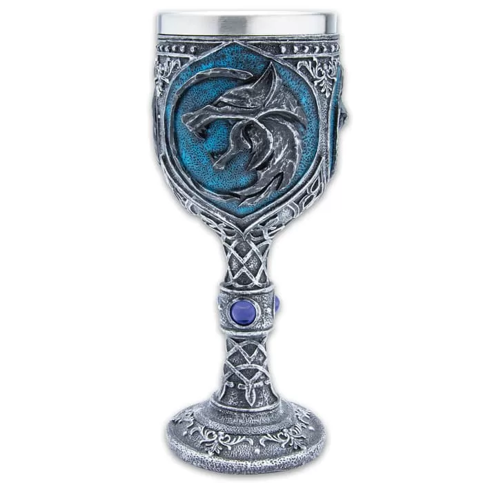 Wolf Fantasy Goblet - Cold Cast Resin Construction, Stainless Steel Liner, Intricate Details - Dimensions 7 1/2βX 3 1/4β - Image 2