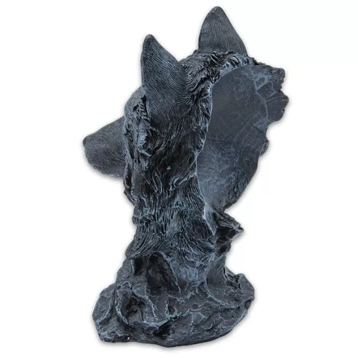 Black Wolf Head Sculpture - Polyresin Construction, Hand-Painted, Intricate Details - Dimensions 6 1/4βX 4 1/4βX 4β - Image 2