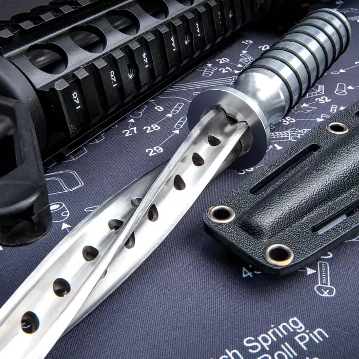 Grey Titanium Spiral Dagger With Sheath - Stainless Steel Construction, Quad-Edged Blade, Hidden Compartment - Length 16 1/2β - Image 2